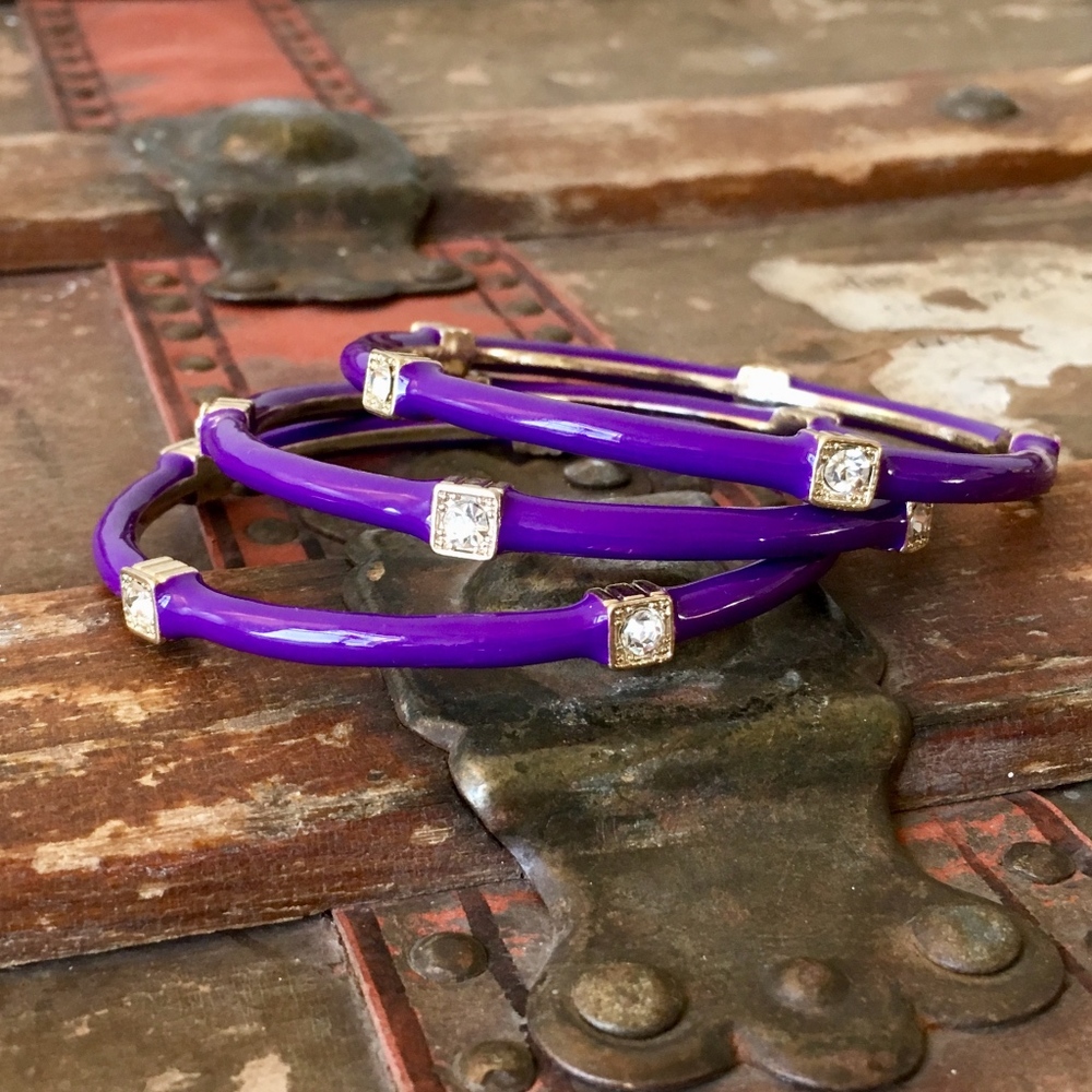 Best Offer- Bangle Set Crystal Enamel Purple Cuff